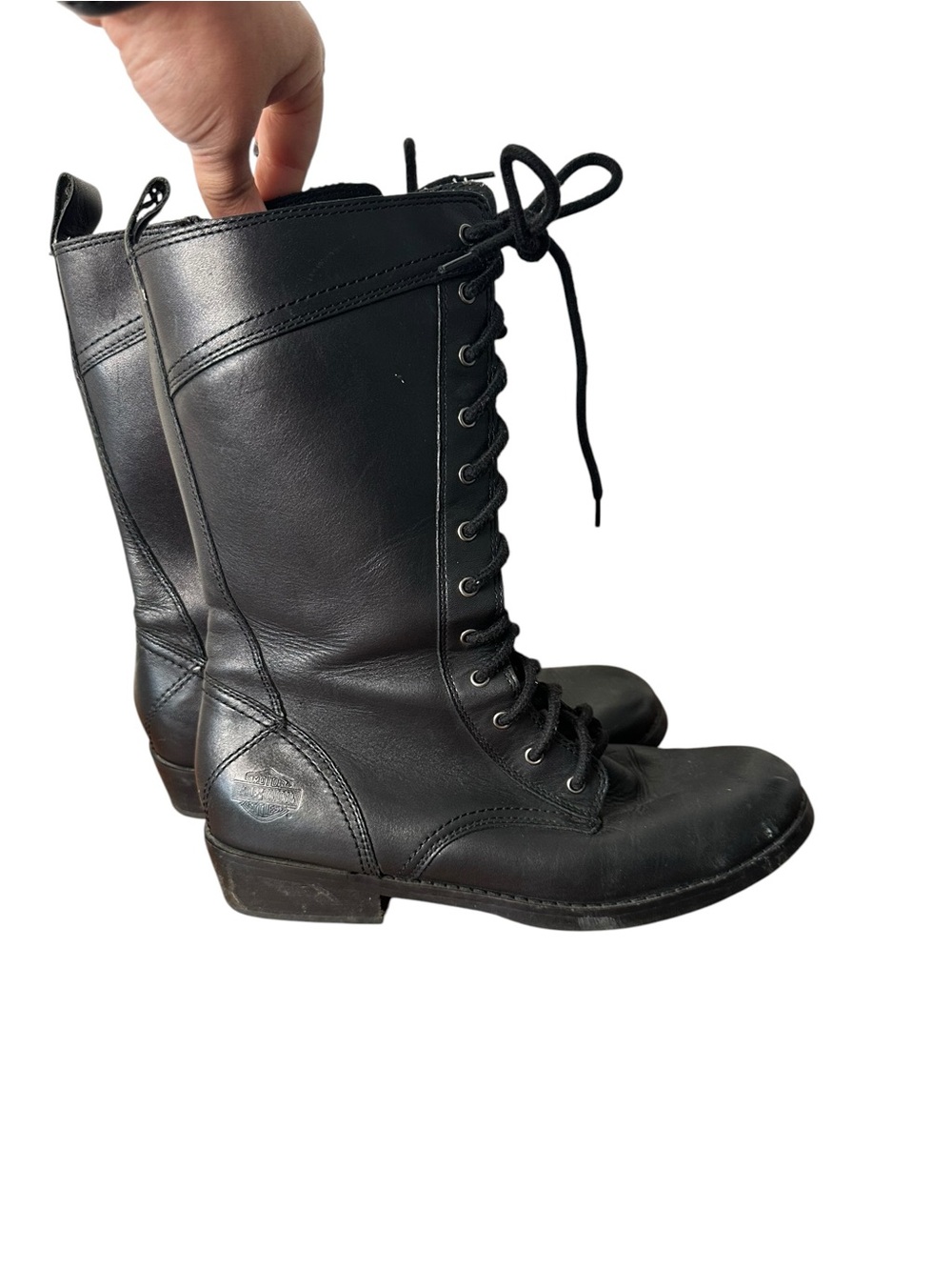Womens Harley Davidson Black Leather Laces Ankle Zip Riding Bikers Boots 8.5